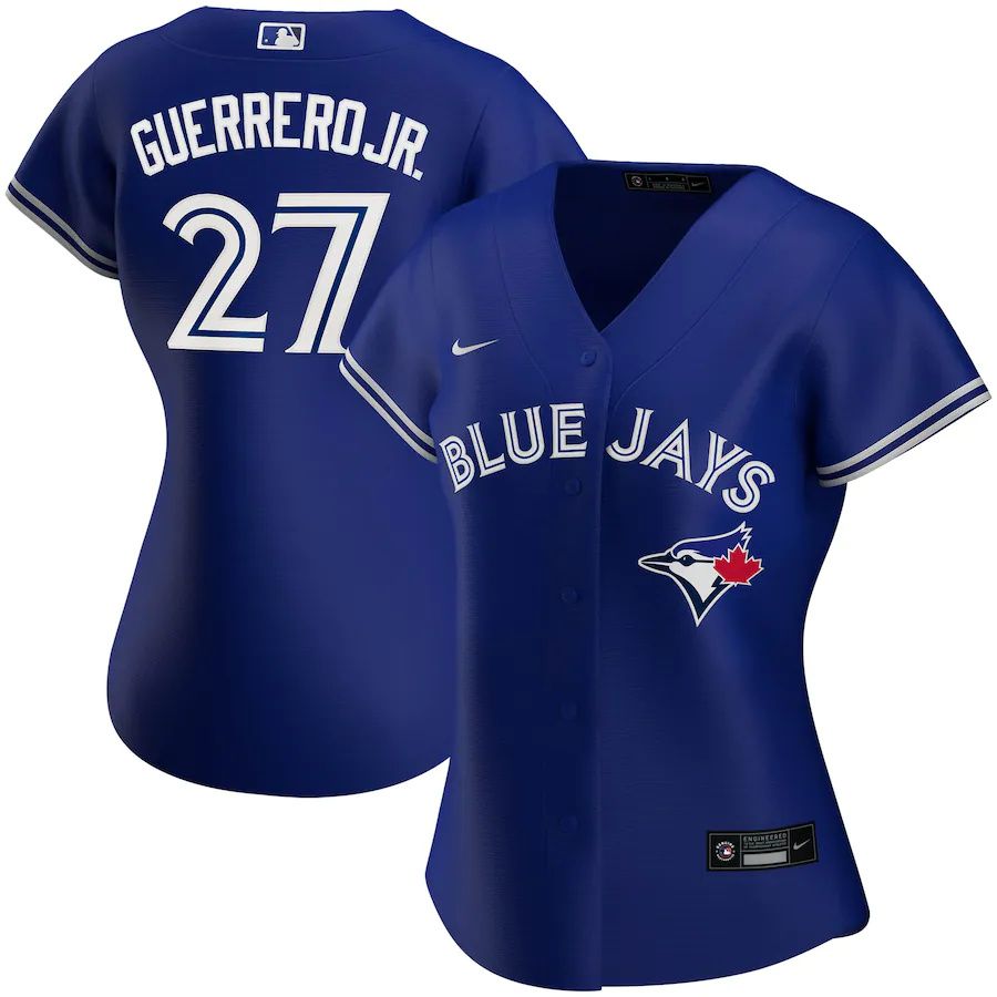 Womens Toronto Blue Jays #27 Vladimir Guerrero Jr. Nike Royal Alternate Replica Player MLB Jerseys->women mlb jersey->Women Jersey